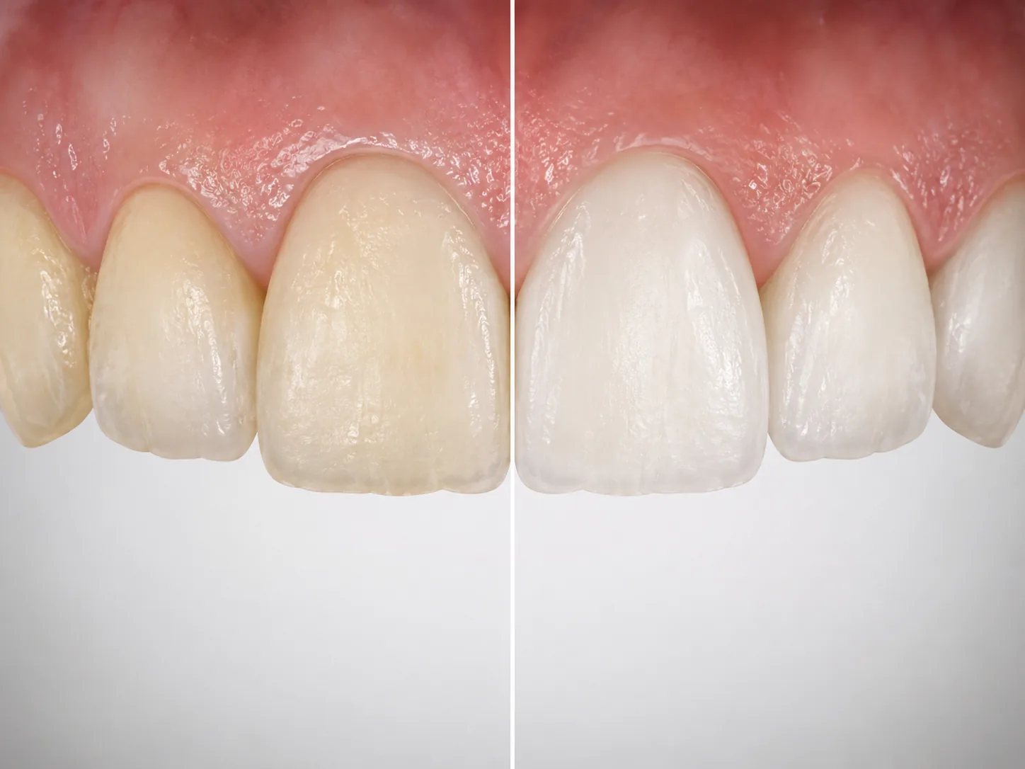 Luz LED activando el gel blanqueador sobre dientes superiores — ilustración 3D del proceso