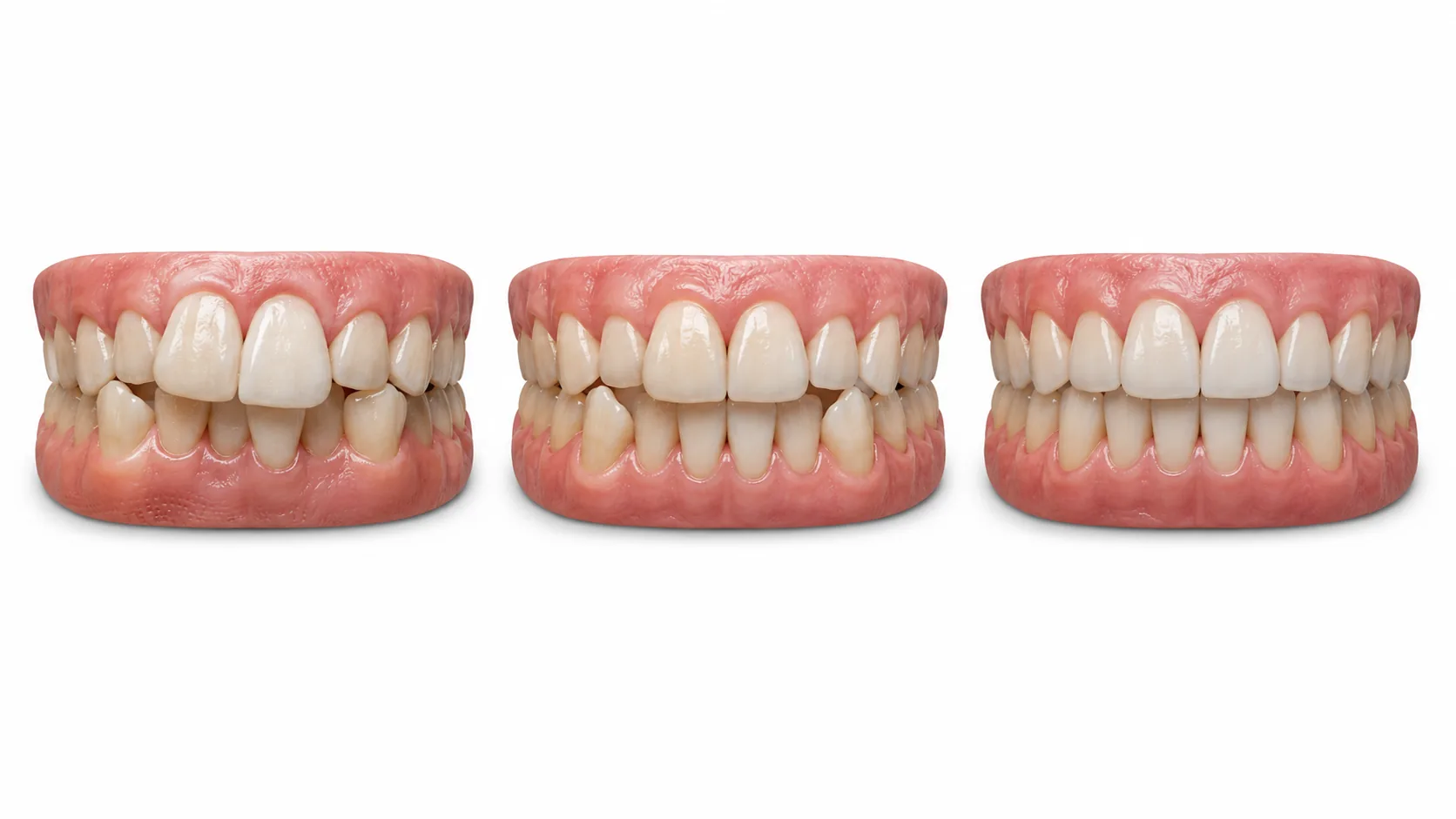 Progresión de la alineación dental con ortodoncia invisible mes a mes — timeline 3D